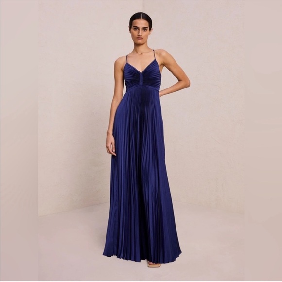 ALC Aires Navy Blue Pleated Maxi Dress - Picture 2 of 7
